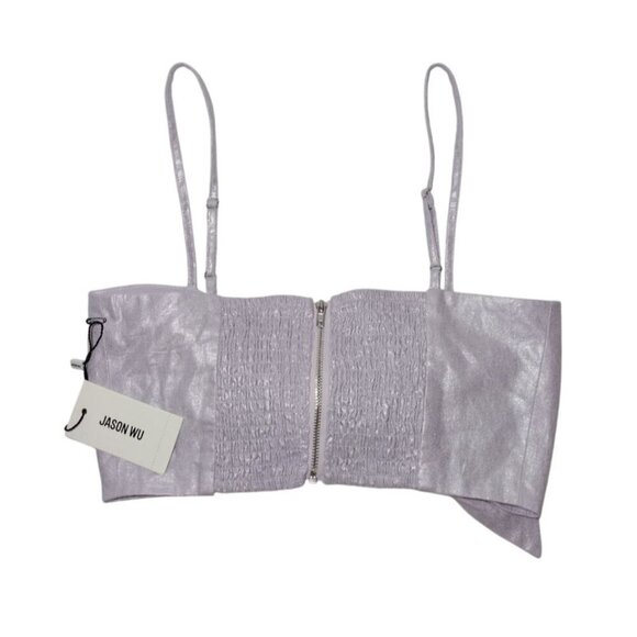 Jason Wu XS Lavender Linen Blend Cropped Top With Bow Detail & Adjustable Straps - Picture 2 of 8